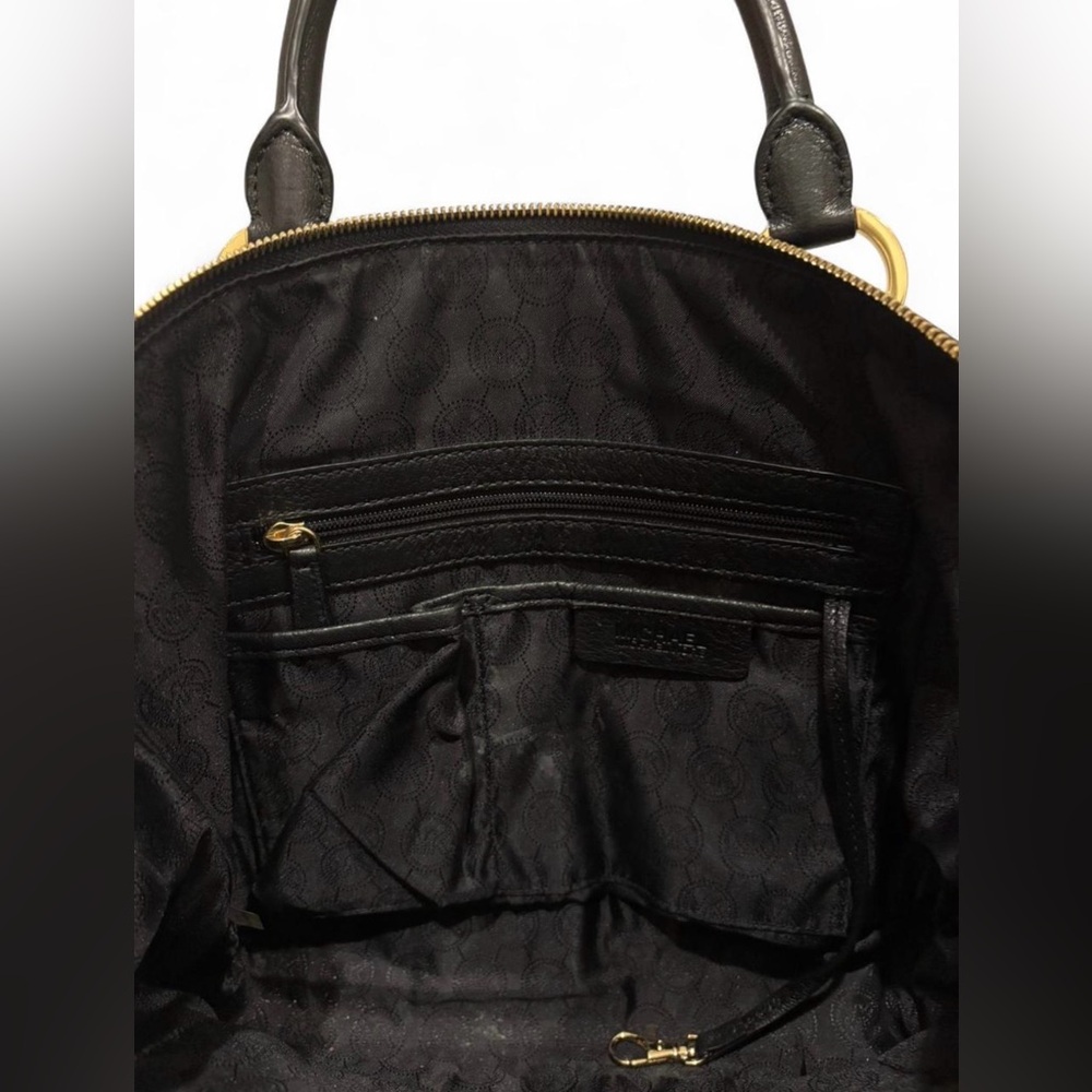 Michael Kors Leigh Black Leather Satchel Purse - Picture 7 of 8